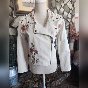 Marci Moto embroidered flower jacket, size L.